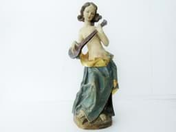 Bild von Holzfigur musizierendes Mädchen mit Mandoline Laute, Italien Mitte 20. Jh. / 81 cm