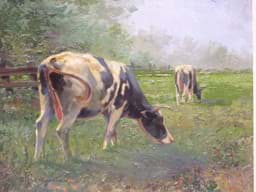 Obraz Ölgemälde Wilhelm Mergenthaler (1878-?) Landschaft Kühe auf der Weide Öl/Lwd signiert