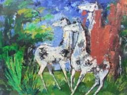 Obraz Gemälde abstrakte kubistische Komposition Pferdegruppe