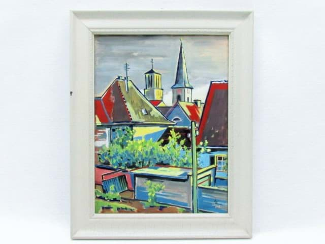 Picture of Expressiv abstraktes Bild in Pastell-Mischtechnik Architektur Nachkriegsmoderne, undeutlich monogrammiert & datiert 55