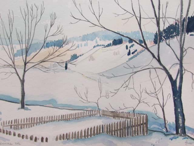 Bild von Aquarell Zeichnung Winterlandschaft Bernauer Tal, monogrammiert & datiert 1955