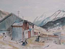 Visa detaljer för Aquarellzeichnung Bild Berglandschaft mit Holzhütte, monogrammiert & datiert Bild av Aquarellzeichnung Bild Berglandschaft mit Holzhütte, monogrammiert & datiert