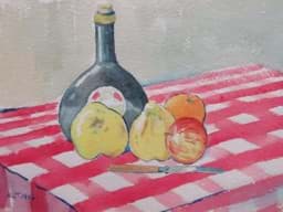 Visa detaljer för Aquarell Zeichnung Interieur- und Obst Stillleben, monogrammiert & datiert Bild av Aquarell Zeichnung Interieur- und Obst Stillleben, monogrammiert & datiert