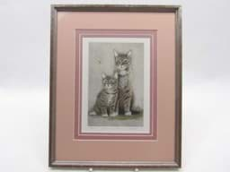 Picture of Farbradierung Katzen Bild, Cat and Kitten, unleserlich signiert, gerahmt