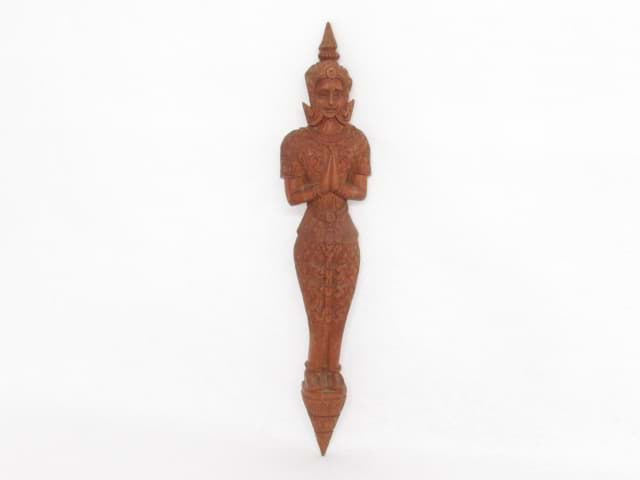 Image de Thailändischer Tempelwächter, Teak Holz Skulptur, geschnitzt, 20. Jh., Wanddekoration
