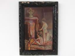 Bild av Antiker Schelllack Rahmen um 1900 mit gesticktem Bild nach Paul Peel, Nach dem baden"
