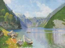 Pokaż szczegóły dla Ölbild Königssee, impressionistisch, signiert J. Würz Obraz Ölbild Königssee, impressionistisch, signiert J. Würz