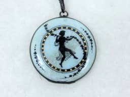 Image de Antikes Guilloche-Emaille Medaillon mit Haareinlage, Silber, Trauer & Erinnerung