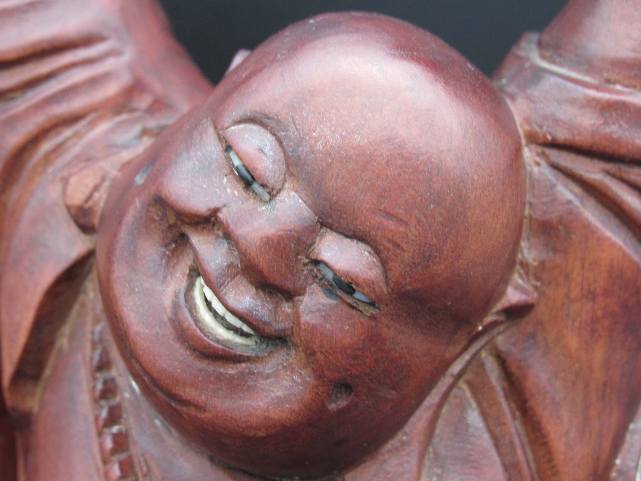 Bild av Glücks Buddha Holzfigur, geschnitzt, China 20. Jahrhundert, 28 cm
