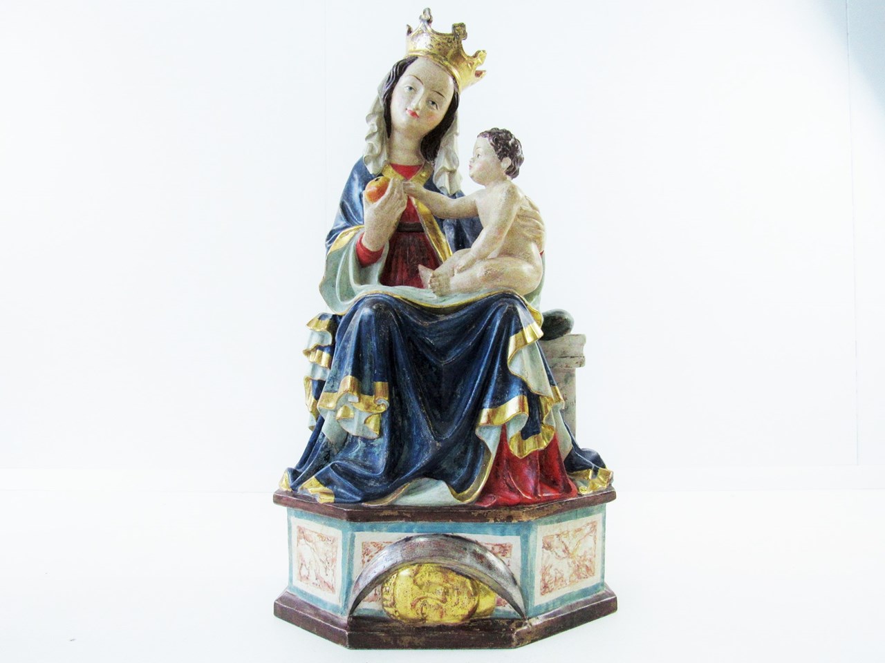 Obraz Heiligenfigur sitzende Madonna von Seeon, Holz, Italien 2. Hälfte 20. Jh. / 60 cm
