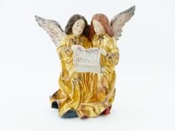 Bild von Geschnitzte Skulptur, singendes Engel Paar, Südtirol, antik gefasst und Blatt-vergoldet nach Pacher