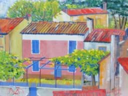Bild von Bild Pastell Mischtechnik Häuser in Sausset les Pins, monogrammiert & datiert