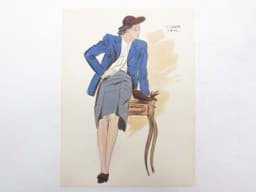 Bild von Modezeichnung Aquarell Tusche Business Dame, 40er Jahre