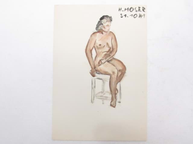 Image de Aquarell Zeichnung, sitzender Frauenakt um 1940