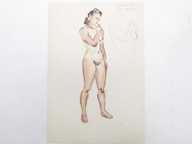 Picture of Aquarell Zeichnung Studie, stehender Frauenakt um 1940