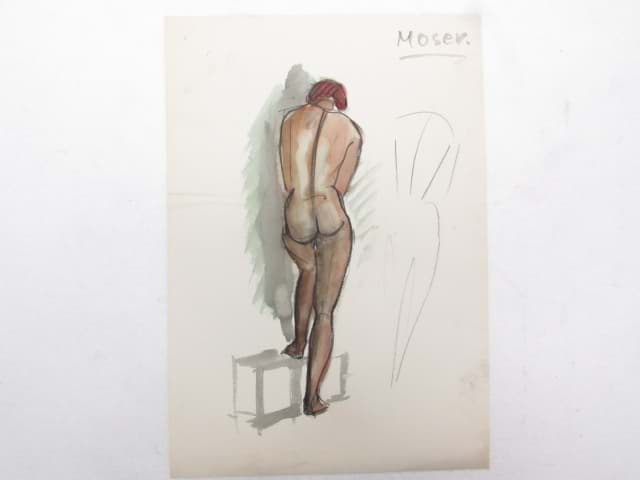Afbeelding van Aquarell Zeichnung Studie, weiblicher Rückenakt um 1940