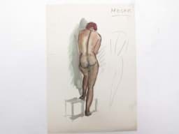 Bild von Aquarell Zeichnung Studie, weiblicher Rückenakt um 1940