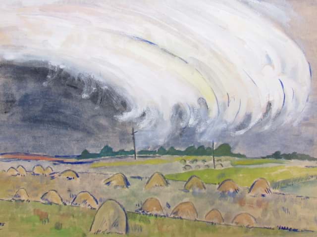 Obraz Expressives Bild Feld Landschaft mit Windböe, Gouache Pastell Mischtechnik 