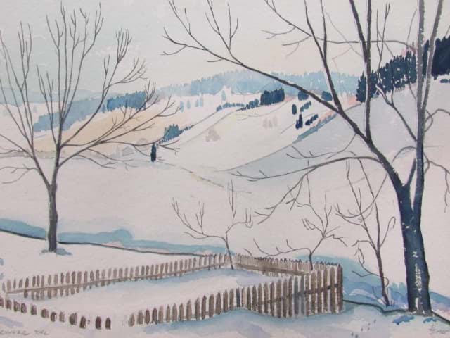 Obraz Aquarell Zeichnung Winterlandschaft Bernauer Tal, monogrammiert & datiert 1955
