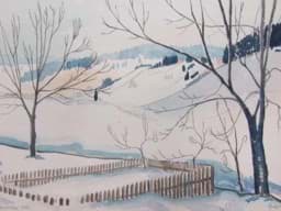 Bild von Aquarell Zeichnung Winterlandschaft Bernauer Tal, monogrammiert & datiert 1955