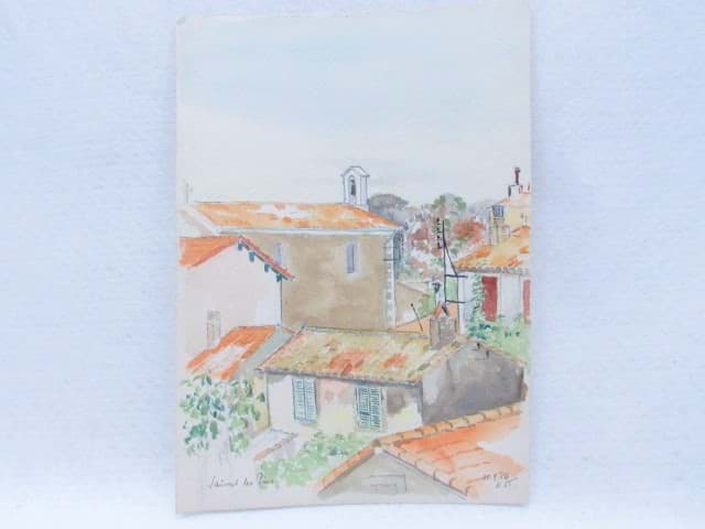 Bild av Aquarell Zeichnung Kapelle & Häuser in Sausset les Pins, monogrammiert & datiert
