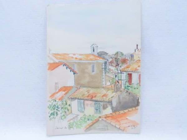 Bild von Aquarell Zeichnung Kapelle & Häuser in Sausset les Pins, monogrammiert & datiert