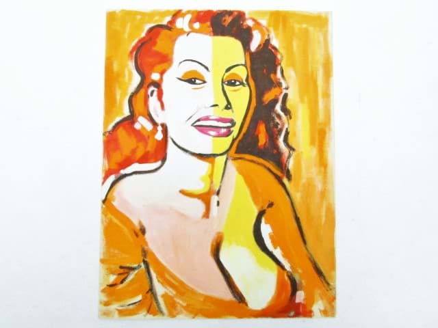 Bild av Zeitgenössische Kunst, expressives Pop Art Portrait einer vollbusigen Dame, Gouache Pastell Mischtechnik Bild
