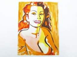 Bild von Zeitgenössische Kunst, expressives Pop Art Portrait einer vollbusigen Dame, Gouache Pastell Mischtechnik Bild