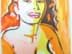 Bild von Zeitgenössische Kunst, expressives Pop Art Portrait einer vollbusigen Dame, Gouache Pastell Mischtechnik Bild
