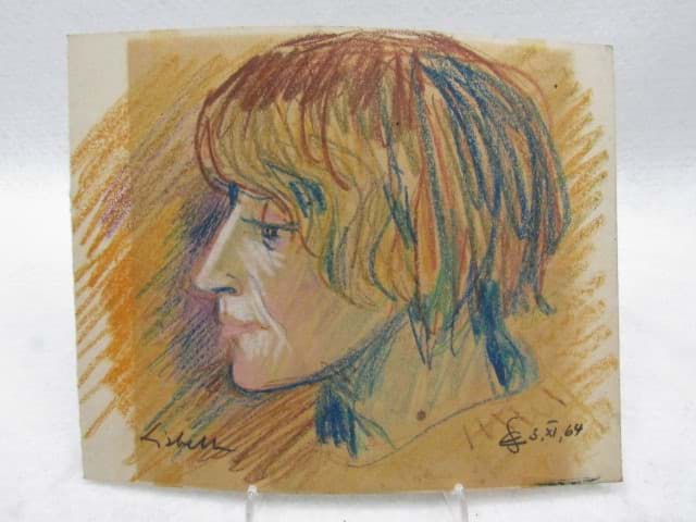 Bild av Wachsstift Zeichnung Damen Portrait Pop art, Moderne Kunst
