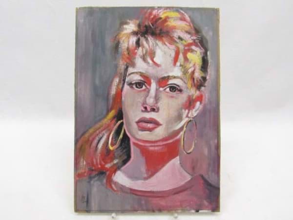 Bild von Damen Portrait, Pop art Bild - Pastell Deckfarben auf Malkarton, unleserlich monogrammiert & datiert 1957