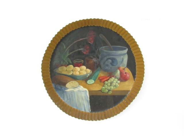 Obraz Ölbild Essen Stillleben auf Aluminium Backblech gemalt, 1. Hälfte des 20. Jahrhundert