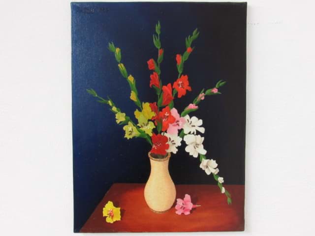 Image de Ölbild Blumenstillleben Gladiolen in einer Vase, Öl/Leinwand