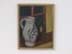 Bild von Ölbild Stillleben Krug & Kerze vor einem Strebenfenster, 20. Jahrhundert, signiert