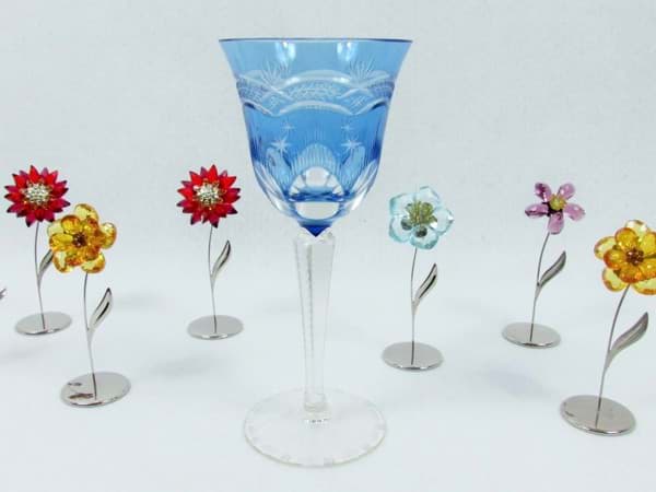 Bild von Weinrömer Kristallglas, Sammlerstück mit blauer Kuppa & Schliffdekor, 20. Jahrhundert