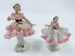 Bild von Alboth & Kaiser Alka Porzellanfiguren Duo, zwei tanzende Ballerinas, polychrom, Mitte des 20. Jahrhundert