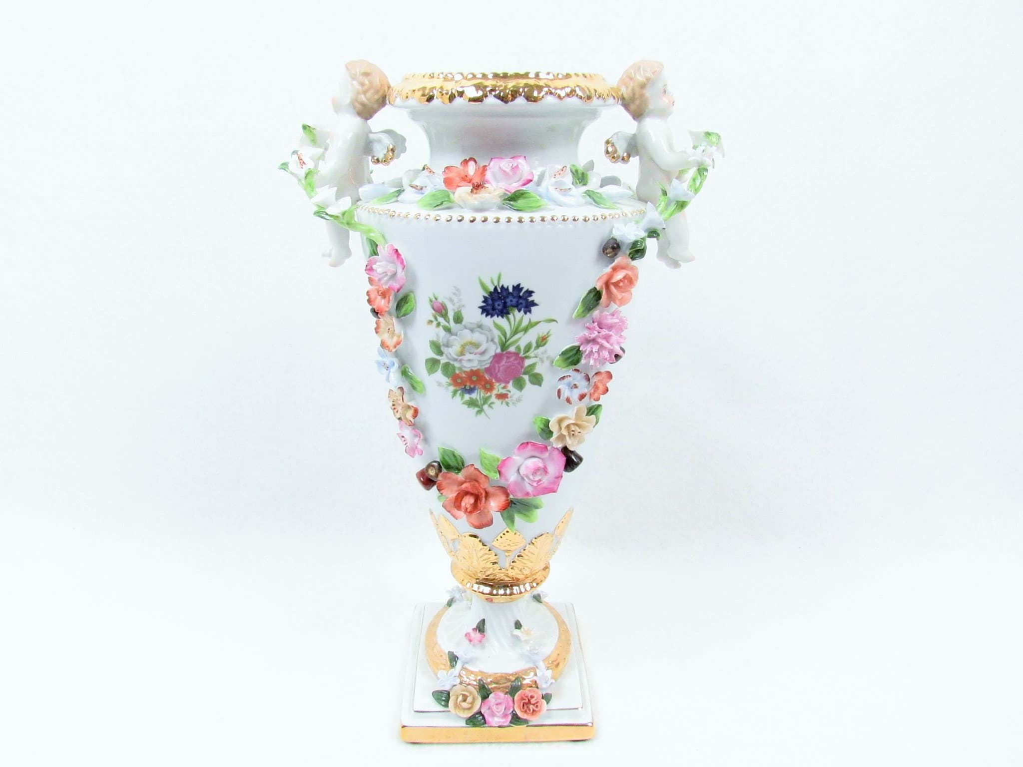 Afbeelding van Porzellan Prunk Baluster Vase mit Putto Amoretten & Blumen, Neundorf, 21. Jahrhundert