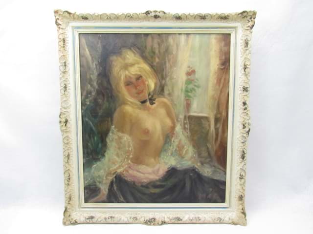 Image de Erotisches Ölbild Frauenakt / Halbakt um 1950/60, Öl auf Leinwand, undeutlich signiert, gerahmt