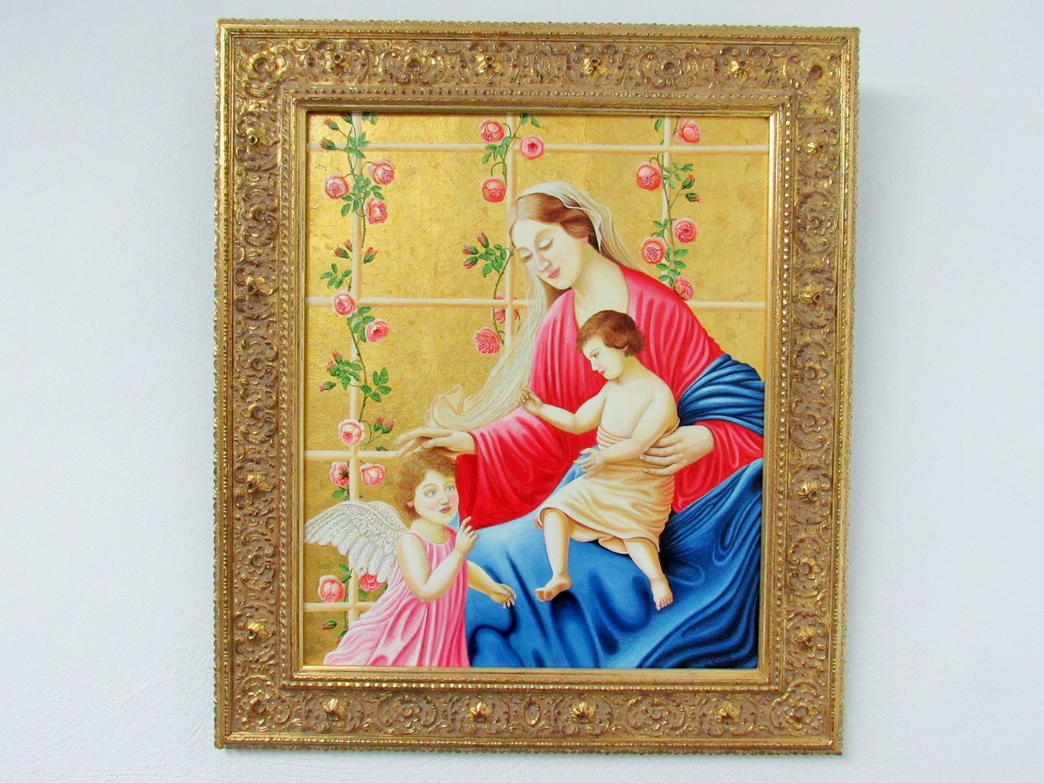 Image de Ölgemälde Maria Madonna im Rosenhag, signiert L. König
