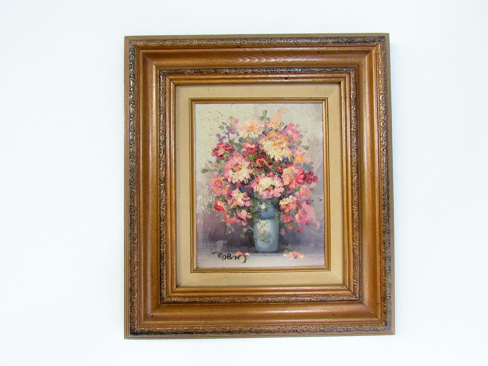 Original Ölgemälde Stilleben Blumen Vase Gemälde mit Holz Rahmen 84cm Moderne 