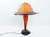 Bild von Jugendstil Pilzlampe / Tischlampe, Lumières de la Ville - Pate de verre , Frankreich um 1970, orange