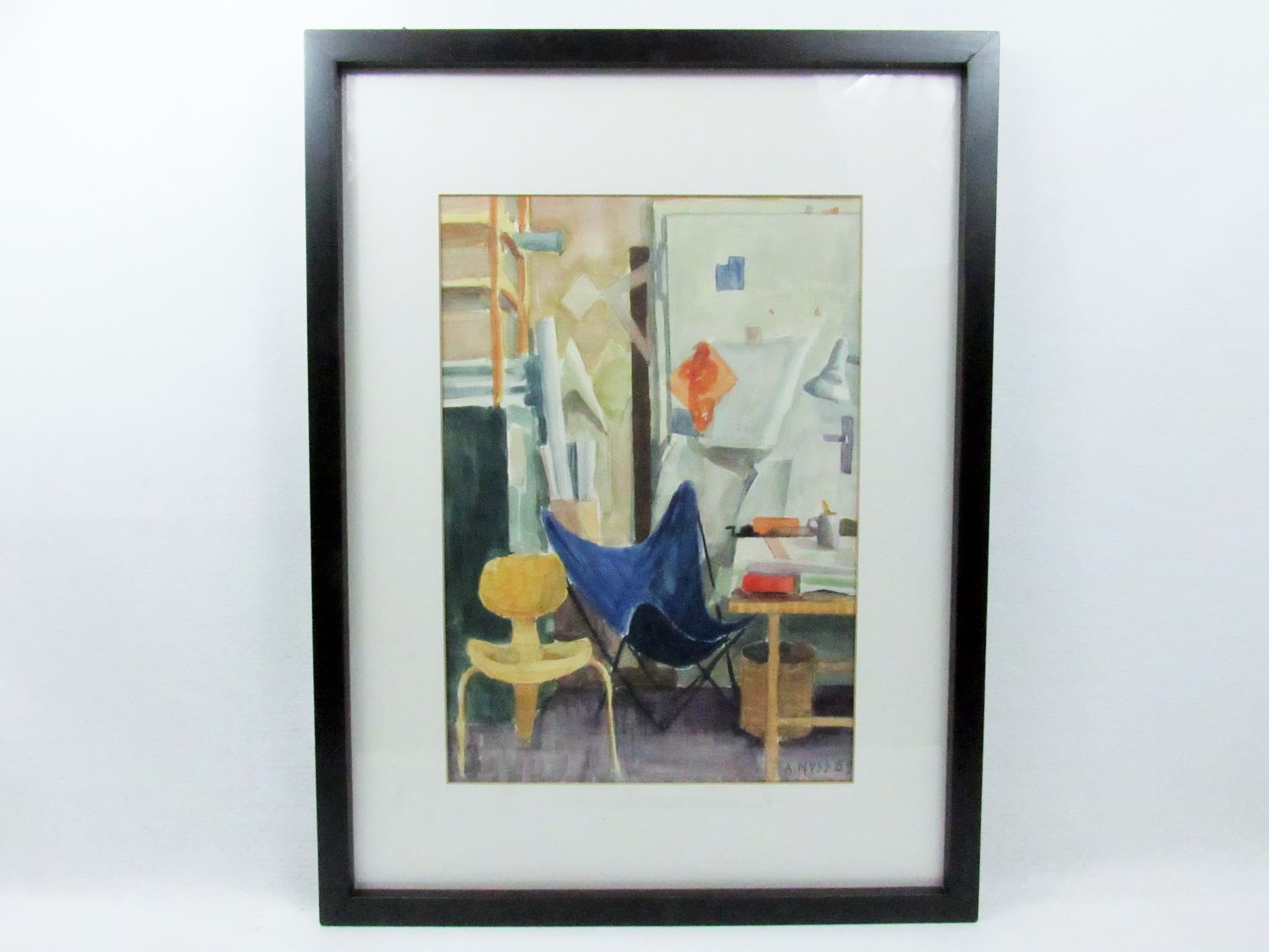 Picture of Aquarell Design Interieur, Hammer Chair & Butterfly Chair, signiert A. Nyss 59