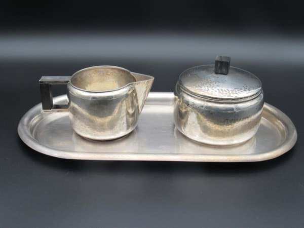 Bild von Art Deco Silber 800 Kernstück, Zuckerdose, Sahnekännchen & Tablett
