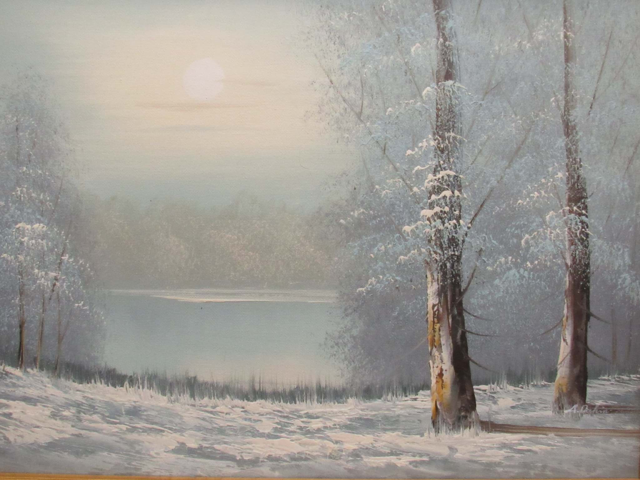 Bild av Gemälde verschneite Landschaft, Öl/Leinwand, Ende 20. Jh., Landschaftsbild
