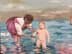 Bild von Expressives Aquarell, Strandszene Mutter mit Kleinkind