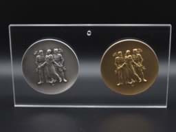 Bild von Medaille Paar, Gold + Silber, für langjährige Mitarbeit, pfälzische Wirtschaft, Messing 