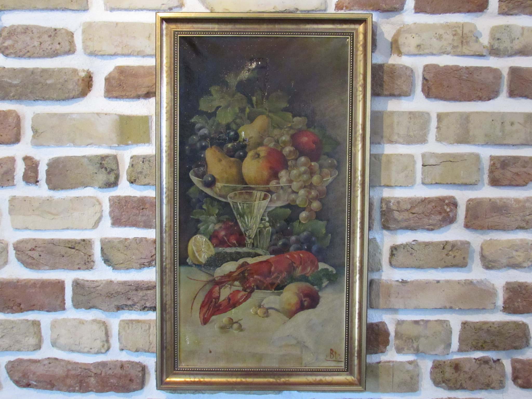 Image de Gemälde Früchtestillleben mit Hummer, 1.H. 20.Jh., Öl auf Leinwand, monogrammiert Btz