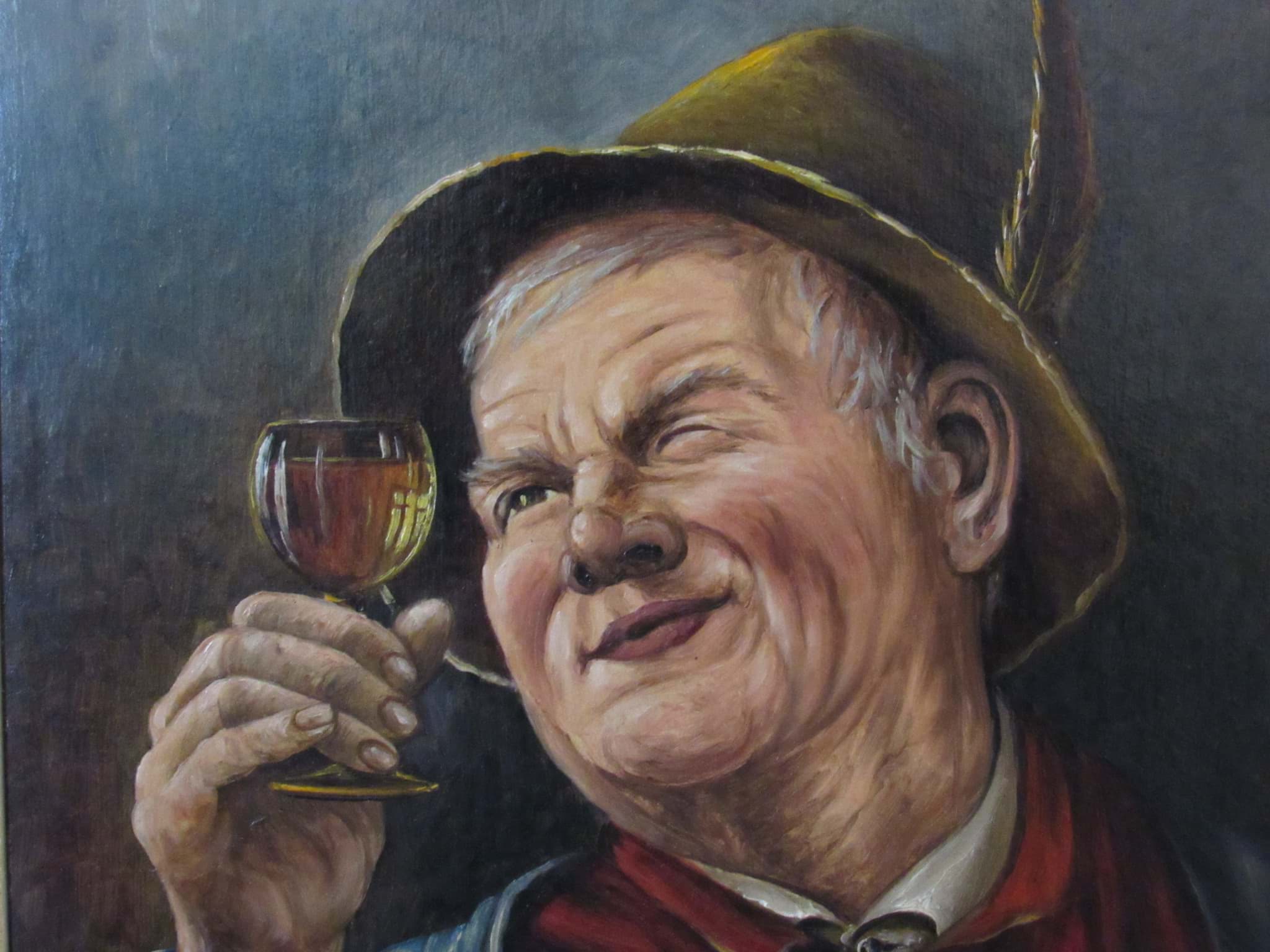 Image de Porträt Gemälde, Der Weinkenner, Öl auf Malplatte, 20.Jh., undeutlich signiert 