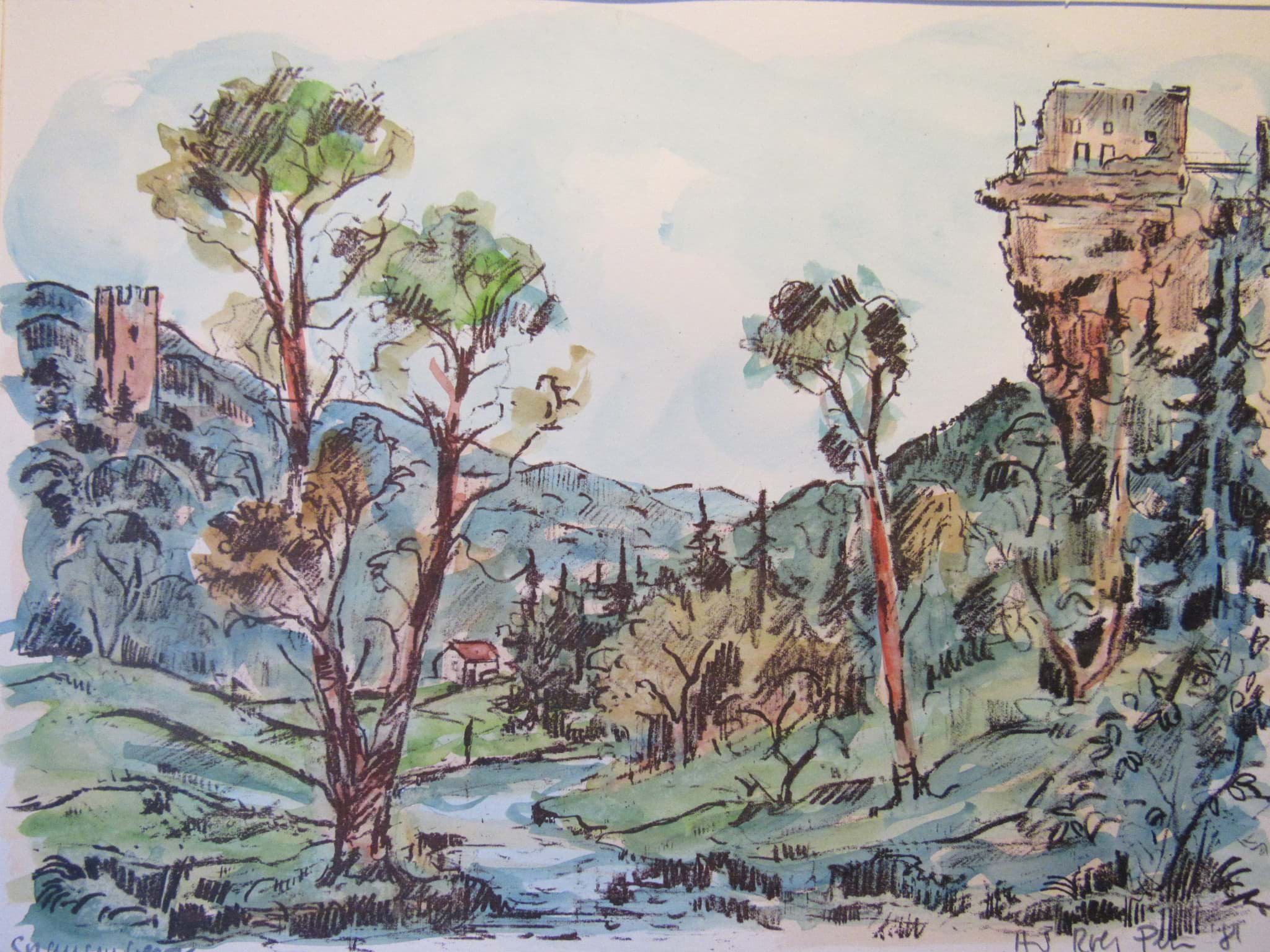 Picture of Hans Rolf Peter (1926-2020), Aquarell Mischtechnik Pfälzer Burgen Landschaft