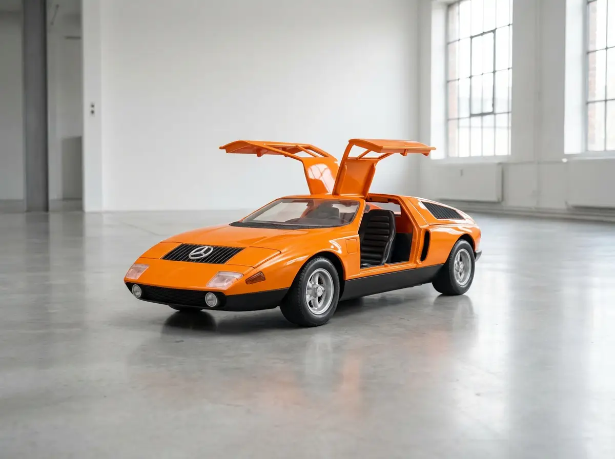 Schuco 5508 Mercedes C111 Orange avec boîte d'origine fonctionnel
